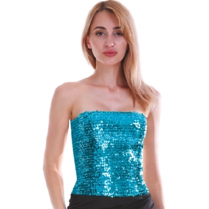 Light Blue Sequin Tube Top - Womens 70s Disco Costumes 